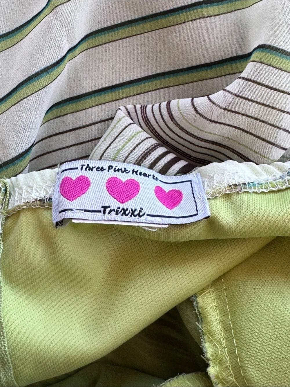 Vintage Y2K Three Pink Hearts Trixxi Striped Sheer Hankerchief Halter Top - Picture 5 of 7
